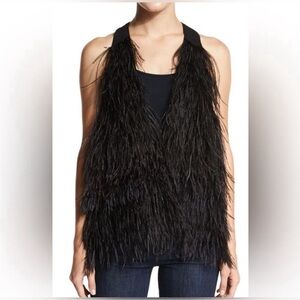 Elizabeth and James Black Feathered Top